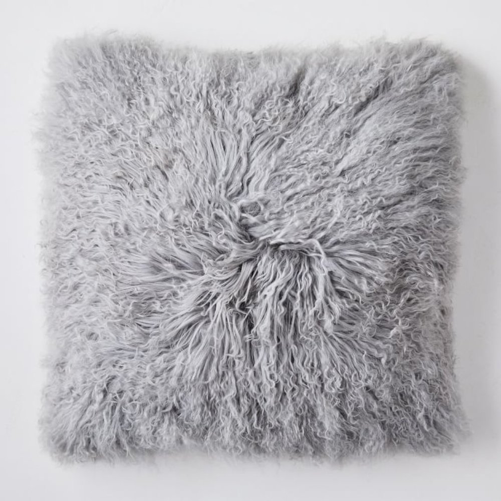 Set of two 24" Pearl Grey Mongolian Lamb Pillow Covers Brand New with tags